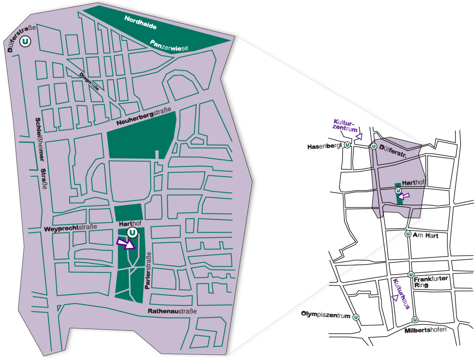 Der Lageplan zeigt den Standort des Fahrenden Raums im Park am Harthof